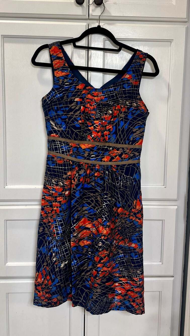 Cremieux Abstract Print Sleeveless Back Cutout Bow Tie Dress Sz 4